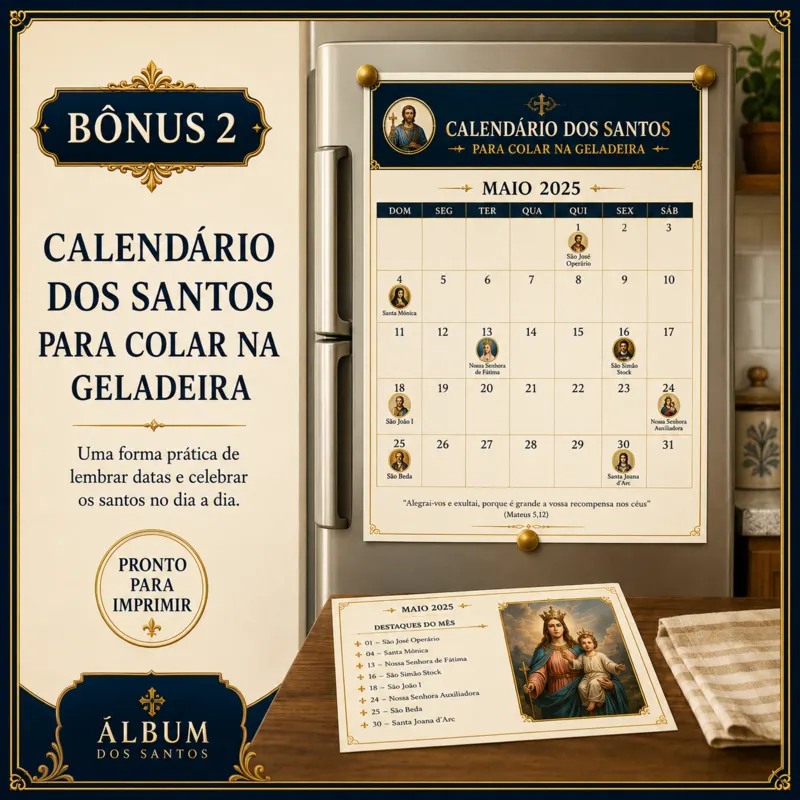 Calendário dos santos para colar na geladeira